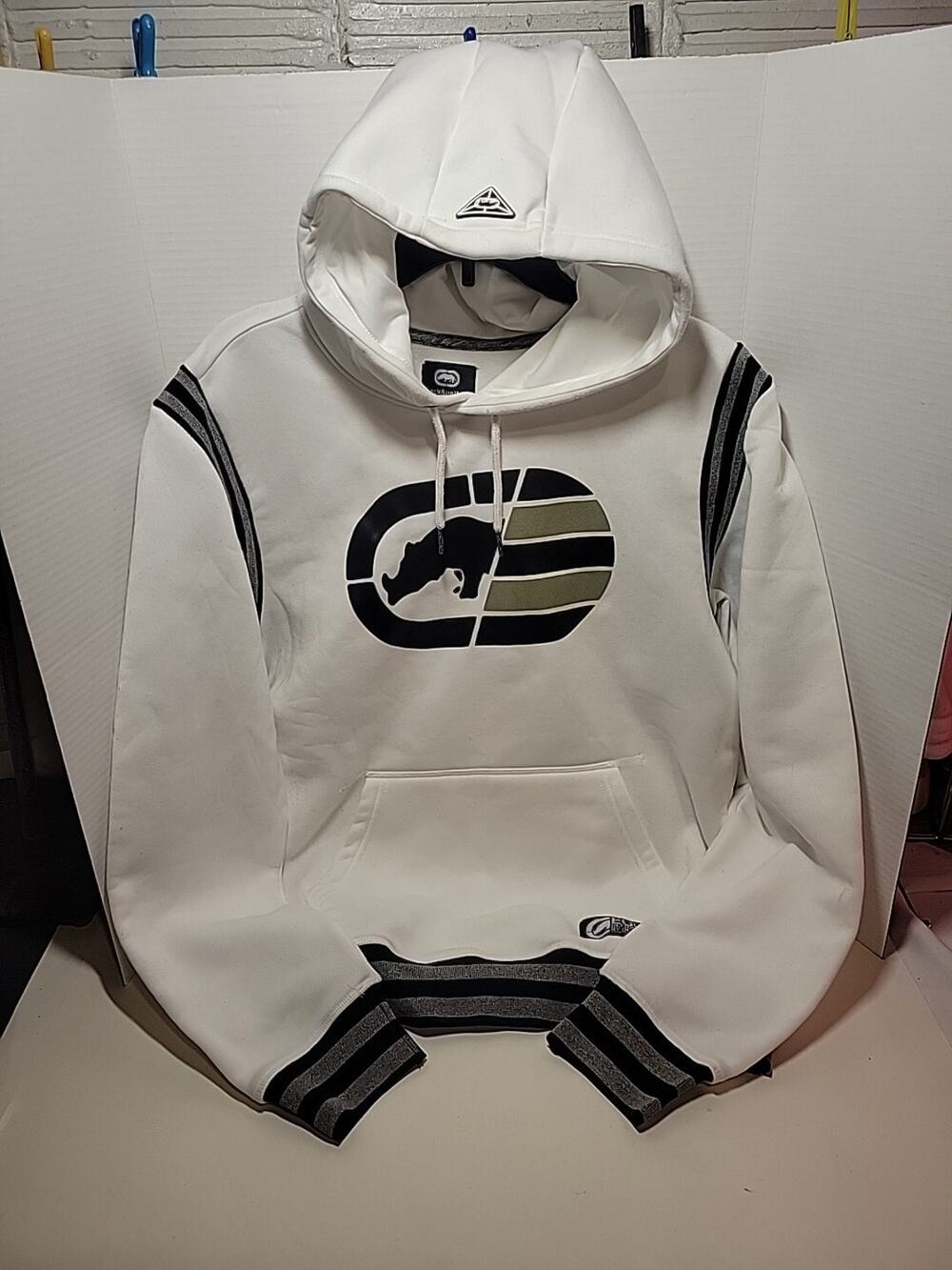 Ecko Unlimited Hooded Pullover Sweatshirt Mens Med White Black